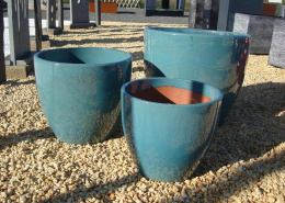 Pots grès émaillé turquoise