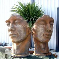 statue visage beton moule art deco jardin